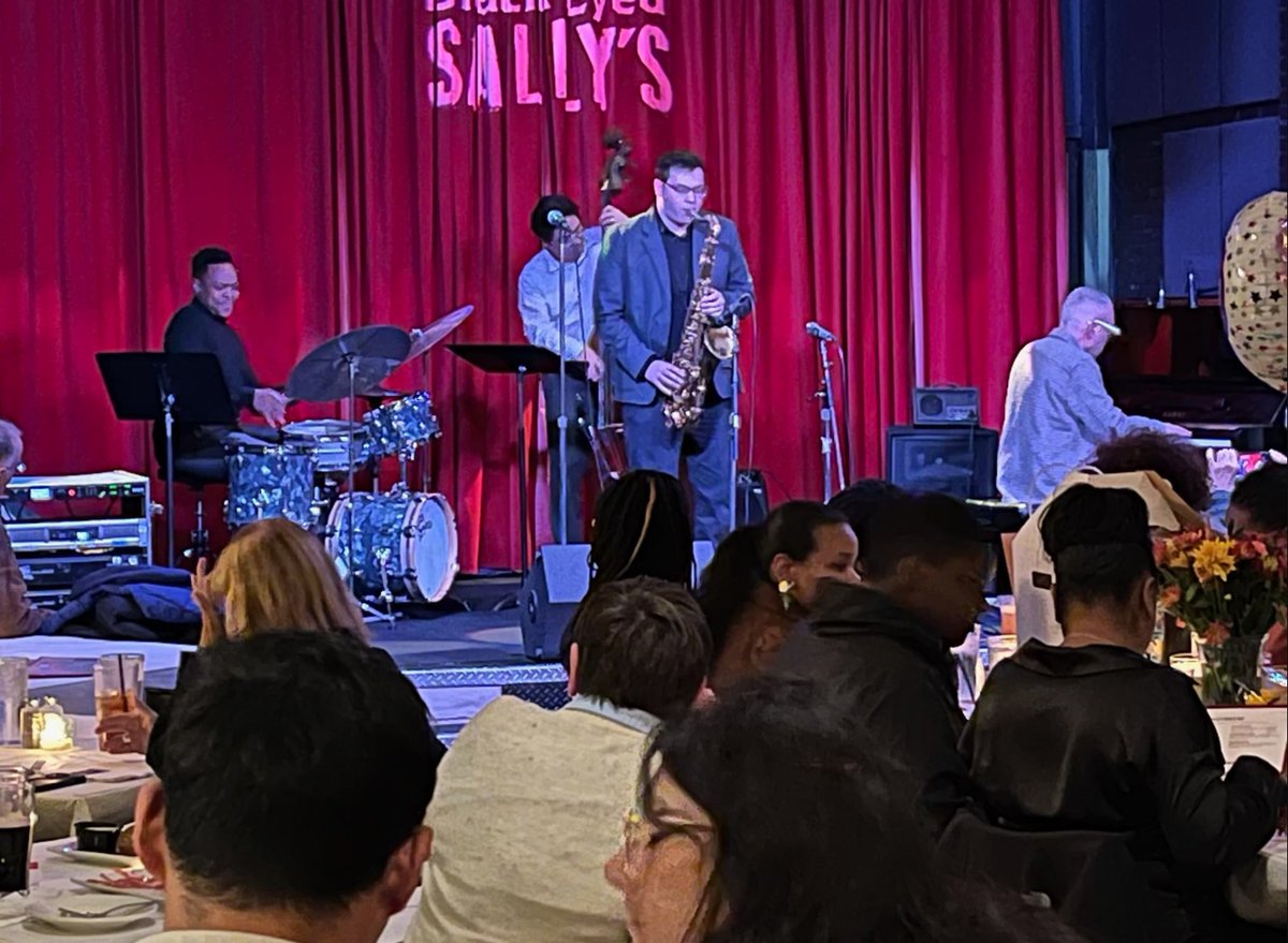 Undergraduate jazz saxophonist Michael Farina headlined Black-Eyed Sally's Jazz on Wednesday in Hartford this week, leading an all-star band featuring Professor MacDonald, jazz bass professor Fumi Tomita, and drummer Akin Hobson. They performed an exciting, Coltrane-inspired set