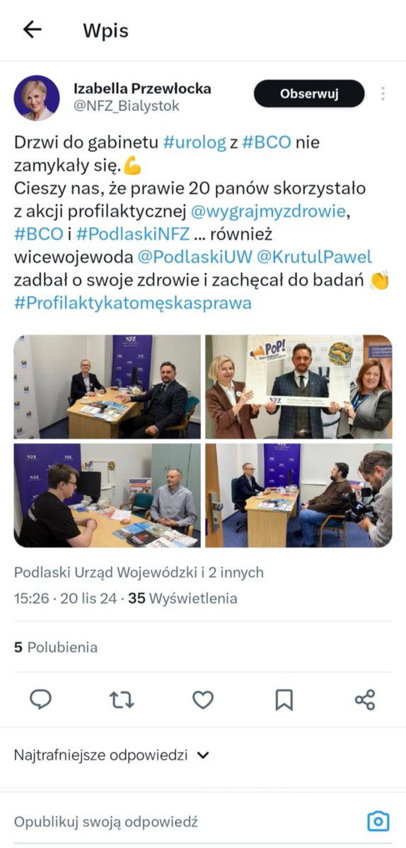 Z naszą kampanią profilaktyczną byliśmy także w Białymstoku. Dziękujemy #podlaskiNFZ i <a href="/PodlaskiUW/">Podlaski Urząd Wojewódzki</a> za wsparcie!
#krwiomocz

<a href="/wygrajmyzdrowie/">Wygrajmy Zdrowie</a>