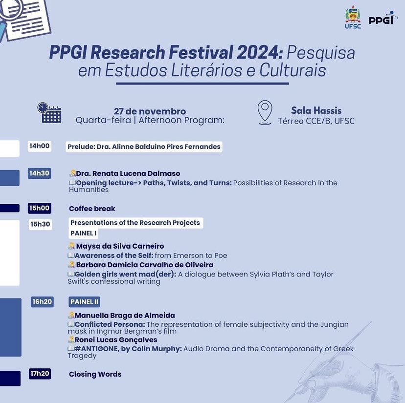 Beatriz Kopschitz Bastos (@beatrizkxb) on Twitter photo Next week MA students <a href="/UFSC/">UFSC</a> present their projects at the Research Festival 2024, led by <a href="/ennila9/">Alinne Balduino P Fernandes</a>. Highlight - Ronei Gonçalves with #ANTIGONE, by Colin Murphy: Audio Drama and the Contemporaneity of Greek Tragedy. Looking forward to the event! <a href="/irlandanobrasil/">Ireland in Brazil</a> <a href="/colinmurphyinfo/">Colin Murphy</a> Next week MA students <a href="/UFSC/">UFSC</a> present their projects at the Research Festival 2024, led by <a href="/ennila9/">Alinne Balduino P Fernandes</a>. Highlight - Ronei Gonçalves with #ANTIGONE, by Colin Murphy: Audio Drama and the Contemporaneity of Greek Tragedy. Looking forward to the event! <a href="/irlandanobrasil/">Ireland in Brazil</a> <a href="/colinmurphyinfo/">Colin Murphy</a>