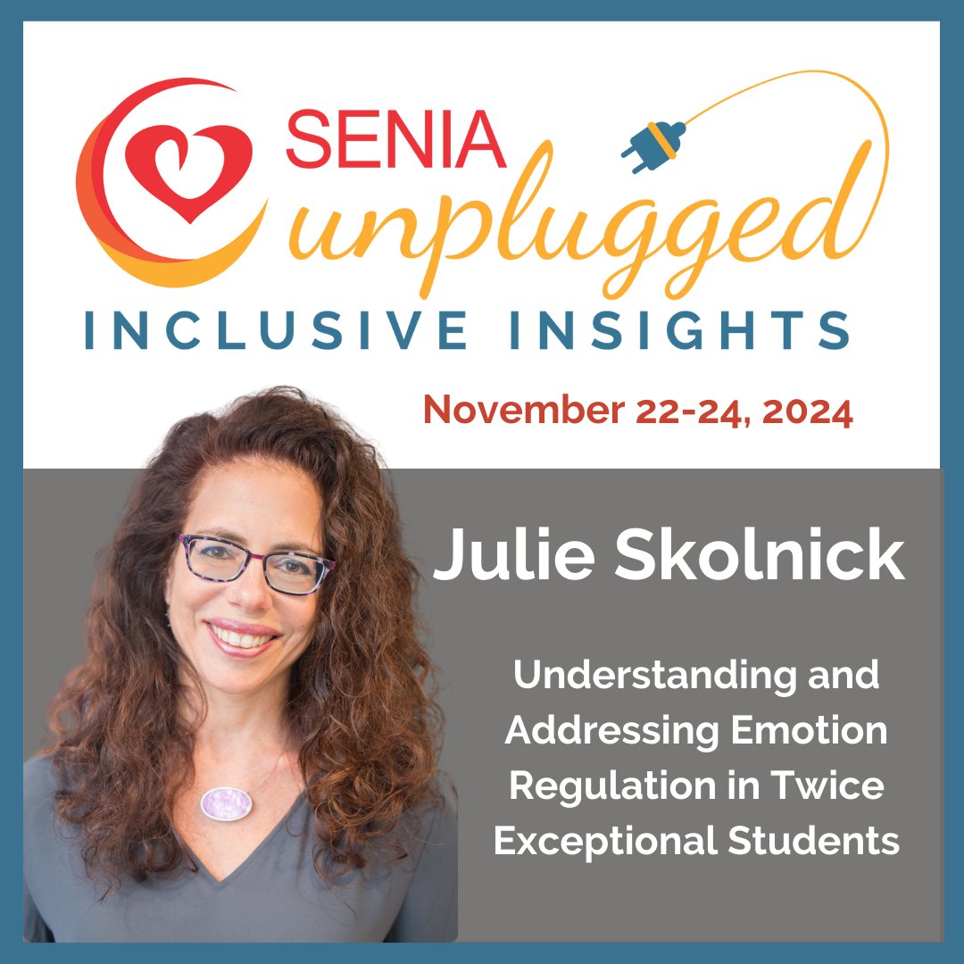 SENIA unplugged starts tomorrow.  I am excited to be one of the speakers on Nov, 23rd discussing the topic of Understanding and Addressing Emotion Regulation in Twice Exceptional Students.  Get signed up today.  seniaconference.org/registration/  #SENIA2024