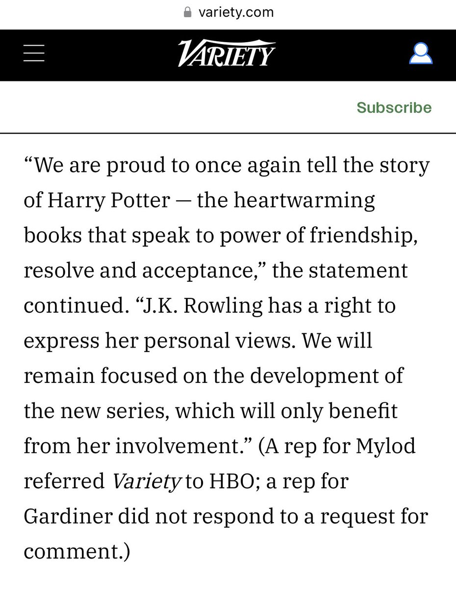 Come on, HBO. The absolute lack of self-awareness to say you’re excited to tell a story about acceptance and then immediately say #JKR has the right to spew hate speech is maddening. Was already boycotting this because of her involvement, but now I’ll encourage others to as well.