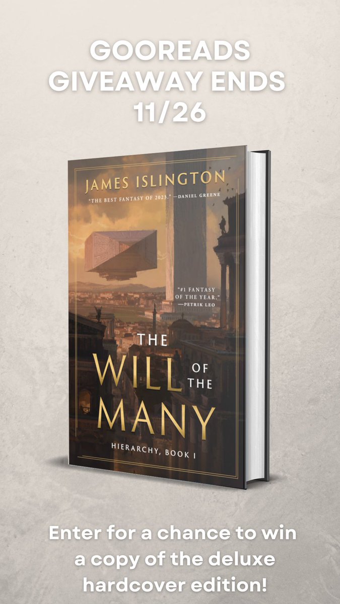 There is less than ONE WEEK left to enter the giveaway for the Deluxe Hardcover edition of James Islington's The Will of the Many!

Enter now! goodreads.com/book/show/2173…