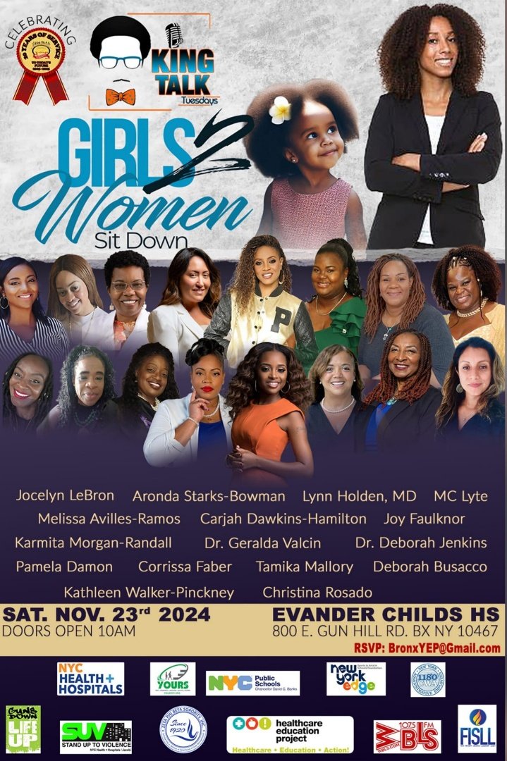 King Talk Tuesdays (@king_tuesdays) on Twitter photo Ok ok ok! It is the girls' time to shine. Saturday. It is going to be live. Please rsvp our young Queens to be present. See you Saturday! <a href="/Bronxyep/">Bx YEP</a> <a href="/NYCHealthSystem/">NYC Health + Hospitals</a>
<a href="/NYCSchools/">NYC Public Schools</a> <a href="/nycHealthy/">nychealthy</a>
<a href="/NYC_GESC/">NYCDOE Genovesi Environmental Study Center</a> <a href="/DOEChancellor/">Chancellor Melissa Aviles-Ramos</a>
#Girls2Women #WeAreOne #peoplepayattentiontopeoplewhoparticipate Ok ok ok! It is the girls' time to shine. Saturday. It is going to be live. Please rsvp our young Queens to be present. See you Saturday! <a href="/Bronxyep/">Bx YEP</a> <a href="/NYCHealthSystem/">NYC Health + Hospitals</a>
<a href="/NYCSchools/">NYC Public Schools</a> <a href="/nycHealthy/">nychealthy</a>
<a href="/NYC_GESC/">NYCDOE Genovesi Environmental Study Center</a> <a href="/DOEChancellor/">Chancellor Melissa Aviles-Ramos</a>
#Girls2Women #WeAreOne #peoplepayattentiontopeoplewhoparticipate
