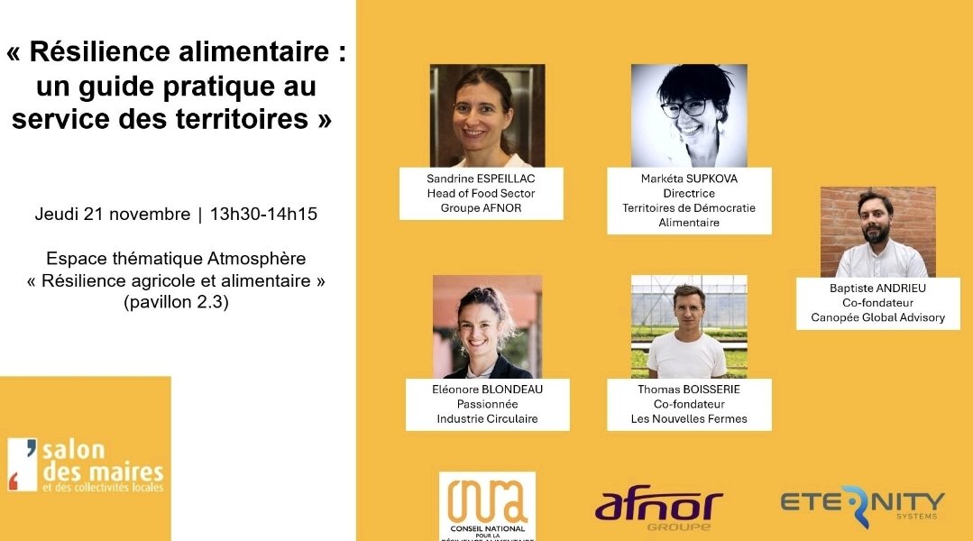 Encore un super échange inspirant ce midi au <a href="/salondesmaires/">Salon des Maires et des Collectivités</a> grâce au <a href="/CnraFrance/">Conseil National pour la Résilience Alimentaire</a> et <a href="/AFNOR/">AFNOR</a> !
Les acteurs qui se bougent en faveur de la #résiliencealimentaire sont de + en + nombreux car cela permet :
✅️ souveraineté
✅️ sécurité sanitaire
✅️ dynamique territoriale