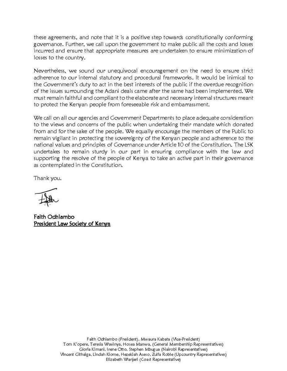 Law Society of Kenya (@lawsocietyofke) on Twitter photo The <a href="/LawSocietyofKe/">Law Society of Kenya</a> welcomes the President's directive cancelling the two Adani deals. We note that such occurrences can easily be avoided through compliance with existing legal framework and consideration of public views. The rule of law is essential to good governance because The <a href="/LawSocietyofKe/">Law Society of Kenya</a> welcomes the President's directive cancelling the two Adani deals. We note that such occurrences can easily be avoided through compliance with existing legal framework and consideration of public views. The rule of law is essential to good governance because