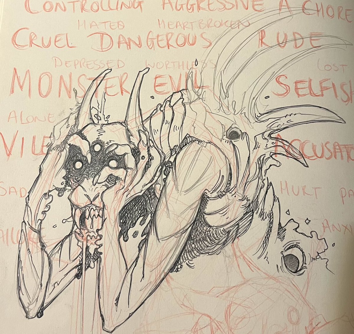 MiraiOpus's tweet photo. “And how’s the weather inside?” he asked.

“Cold. Cold and restless and howling up a storm.” The beast replied.

#art #monsterart #traditionalart https://t.co/ASBWzK7qAL