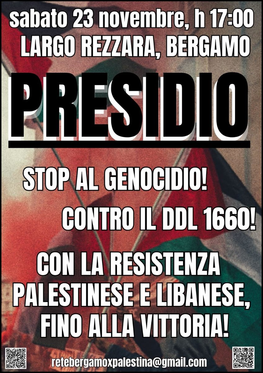 23 novembre 2024, presidio a Bergamo contro il genocidio in Palestina e contro il liberticida ddl 1660
#ddl1660 #FreePalestine
