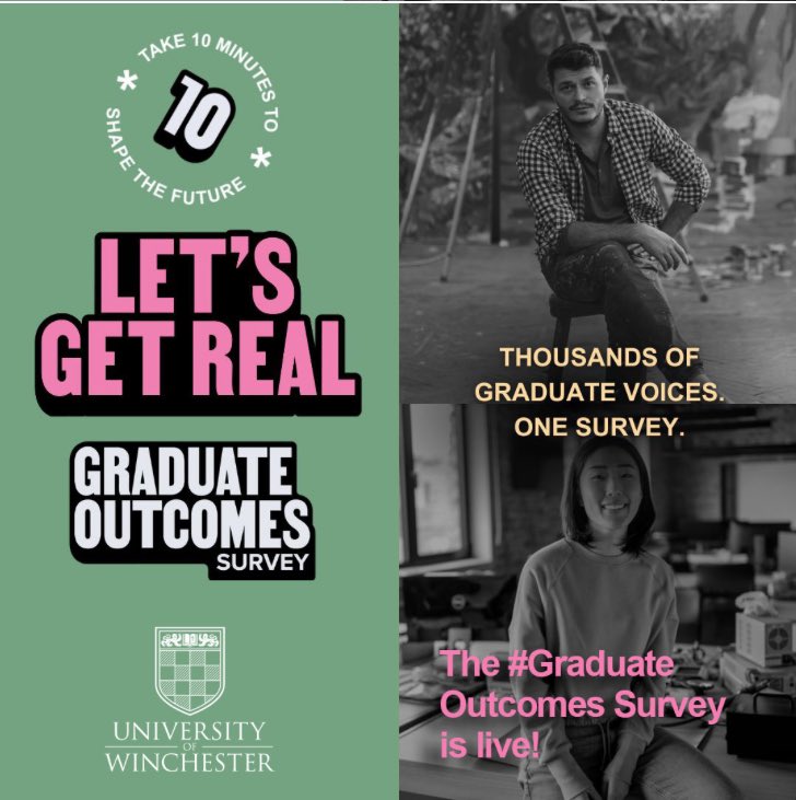 If you're a University of Winchester graduate who completed your course between 1 May, 2023 and 31 July, 2023, you've not got long to complete the #GraduateOutcomes survey! Check your inbox &amp; take part! Find out more » graduateoutcomes.ac.uk