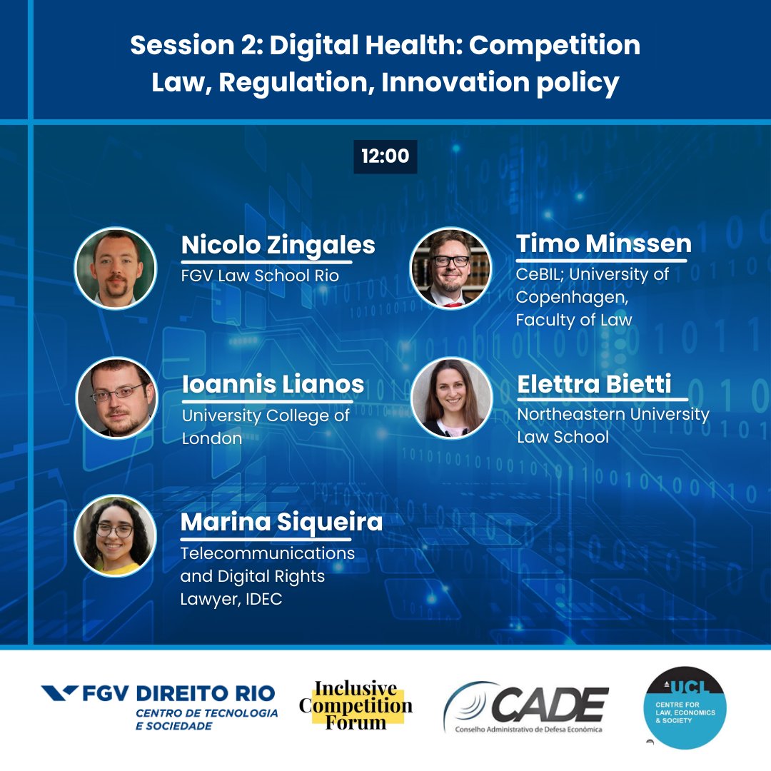 CTS-FGV (@cts_fgv) on Twitter photo Session 2: Digital Health: Competition Law, Regulation, Innovation policy
<a href="/JusTechne/">Nicolo Zingales</a>, <a href="/TiMinCeBIL/">Timo Minssen</a>, <a href="/IoannisLianos/">Ioannis Lianos</a>, @Elibietti, Marina Siqueira Session 2: Digital Health: Competition Law, Regulation, Innovation policy
<a href="/JusTechne/">Nicolo Zingales</a>, <a href="/TiMinCeBIL/">Timo Minssen</a>, <a href="/IoannisLianos/">Ioannis Lianos</a>, @Elibietti, Marina Siqueira