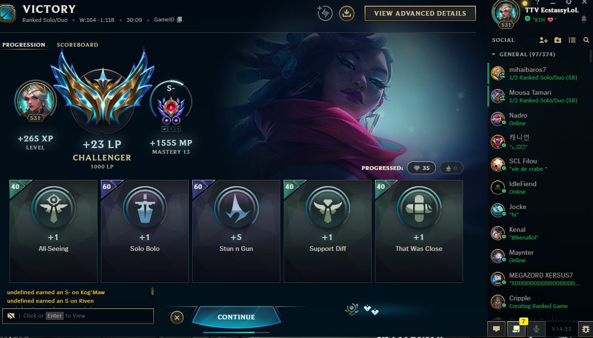 UPDATE

✅1000 LP  with almost 60% w/r, 80% of games were streamed also