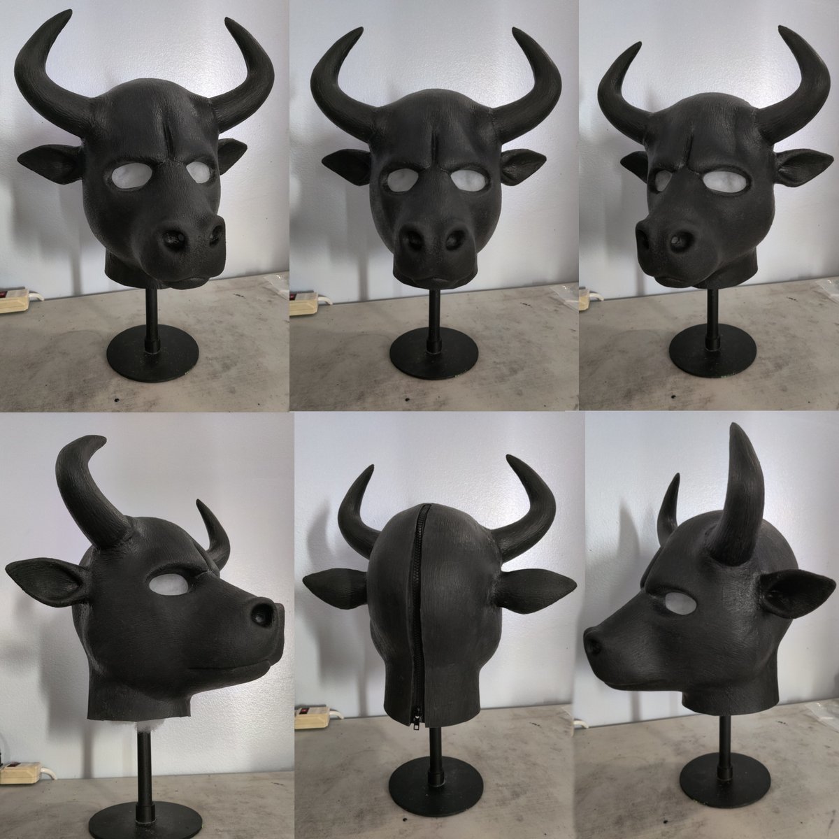 NobleGalacticAD's tweet photo. BLACK FRIDAY/WEEKEND BULL HOOD SALE
25% off QUOTED Bull hood price. (plus shipping)

Rubber Bull Hood Price: 400+ Canadian Dollar (Minus sale of 25%) Plus shipping

(Pure Black hoods are 400 Canadian Dollar).
(Painted Bull Hoods tend to range from 450 to 550 Canadian Dollar depending on pattern complexity).

If interested, Please DM me.

(Bull Mask being worn, picture credit: @HardBoyATL on X/Twitter 
or on Bluesky:
https://t.co/t0j5KudDnL )
