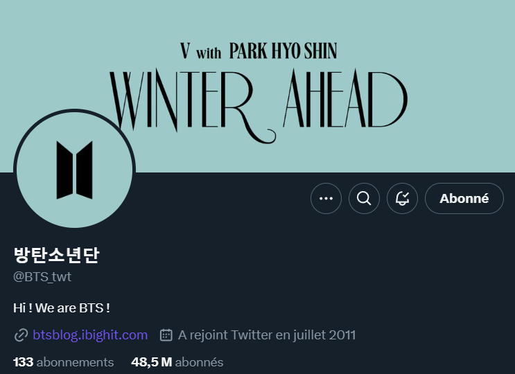 ARMYFRANCE_'s tweet photo. [@BTS_twt x #V]

Les différents comptes de BTS ont changé de bannière et de photos de profil pour le comeback de V avec 'Winter Ahead'.

#BTS https://t.co/MEso66ZCjc