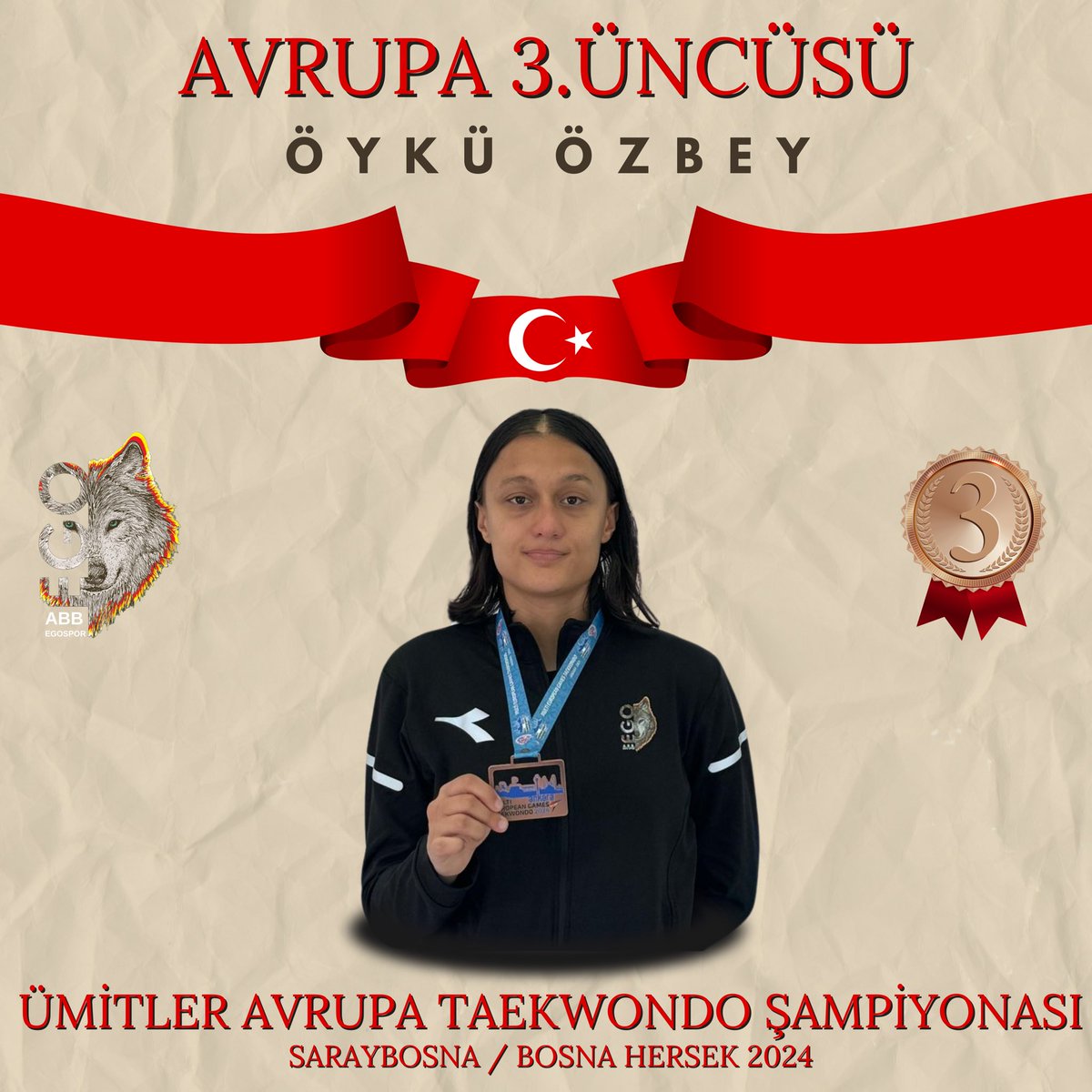 Ümitler Avrupa Taekwondo Şampiyonası;
 🇹🇷 Öykü ÖZBEY Avrupa 3.üncüsü 🥉

📍Saraybosna / Bosna Hersek 

#taekwondo