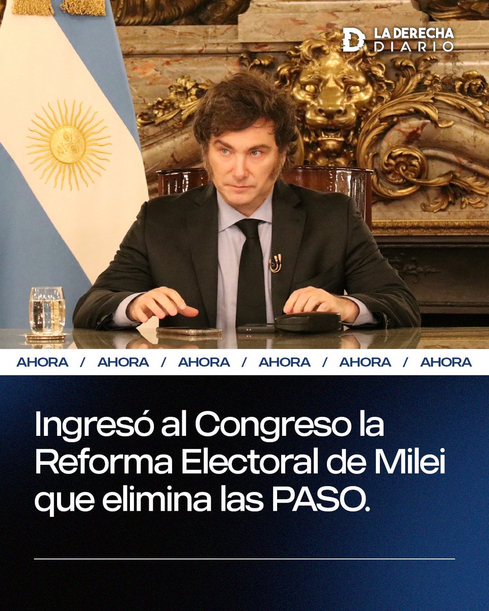 🚨🇦🇷 | #AHORA Ingresó formalmente al Congreso la reforma electoral de Milei: El Proyecto de Ley de Reforma para el Fortalecimiento Electoral.

➡️ Se eliminan las PASO, generando un ahorro de $160.000.000.000.
➡️ Se elimina el financiamiento público a los partidos políticos,