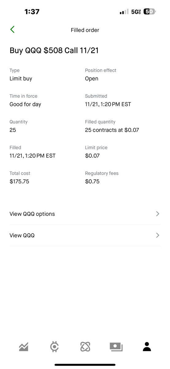 TrueKenobi's tweet image. $QQQ options printing heavy. Good day. Took out my profits. One more day trades for the small account this week. Next week we are running the account up as high as possible.