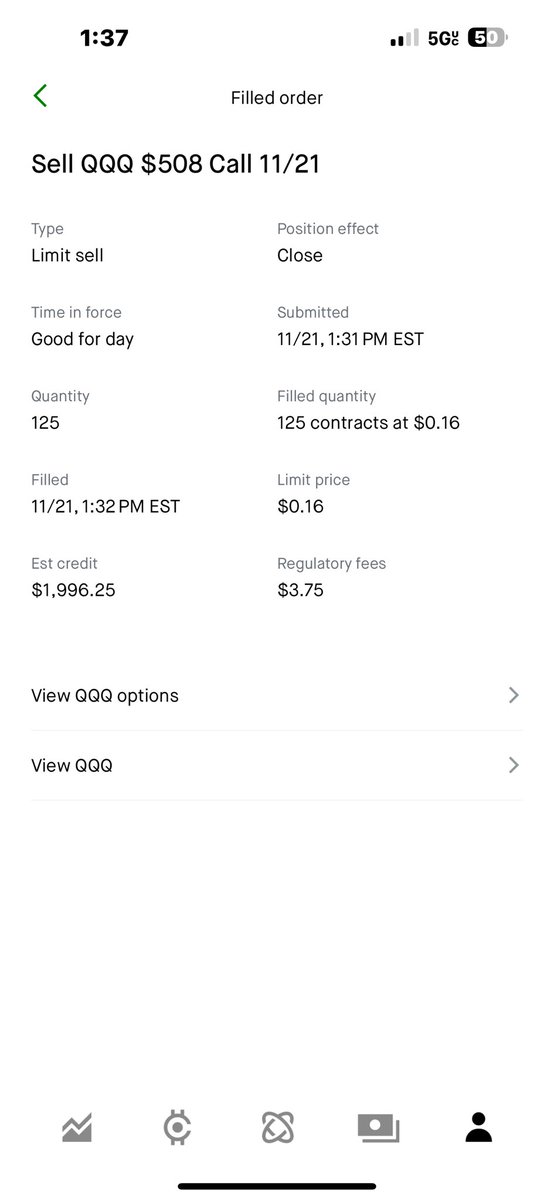 TrueKenobi's tweet image. $QQQ options printing heavy. Good day. Took out my profits. One more day trades for the small account this week. Next week we are running the account up as high as possible.