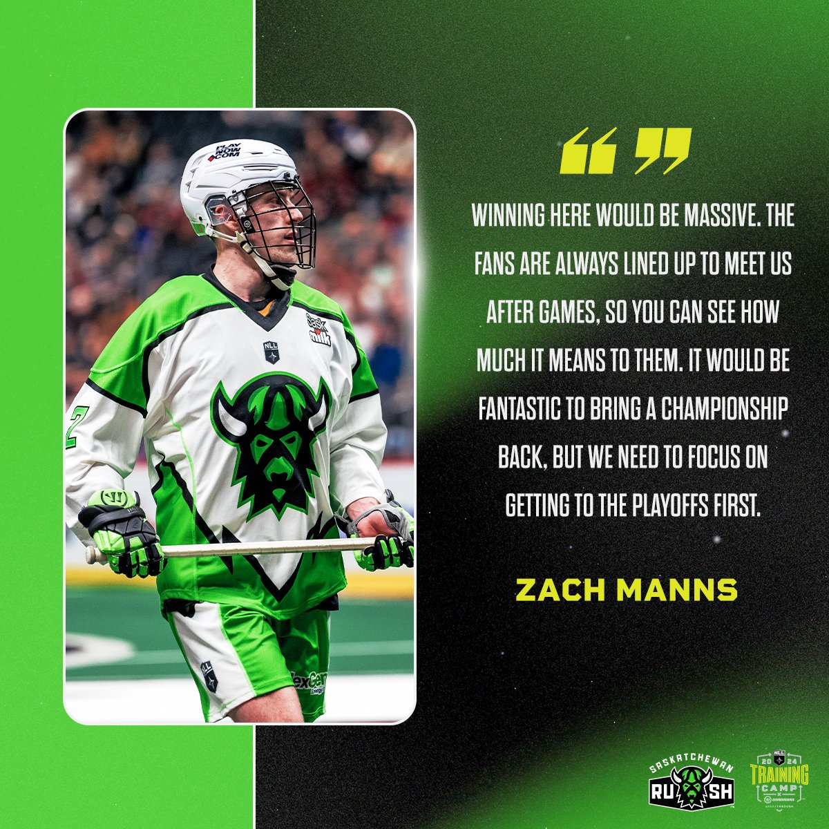 NLL's tweet photo. Manns and the Rush want to bring a Championship to Saskatchewan 🏆

Read more: https://t.co/2lDkl9yvzr

#TrainingCampTakeover https://t.co/OkqQnCBV8V