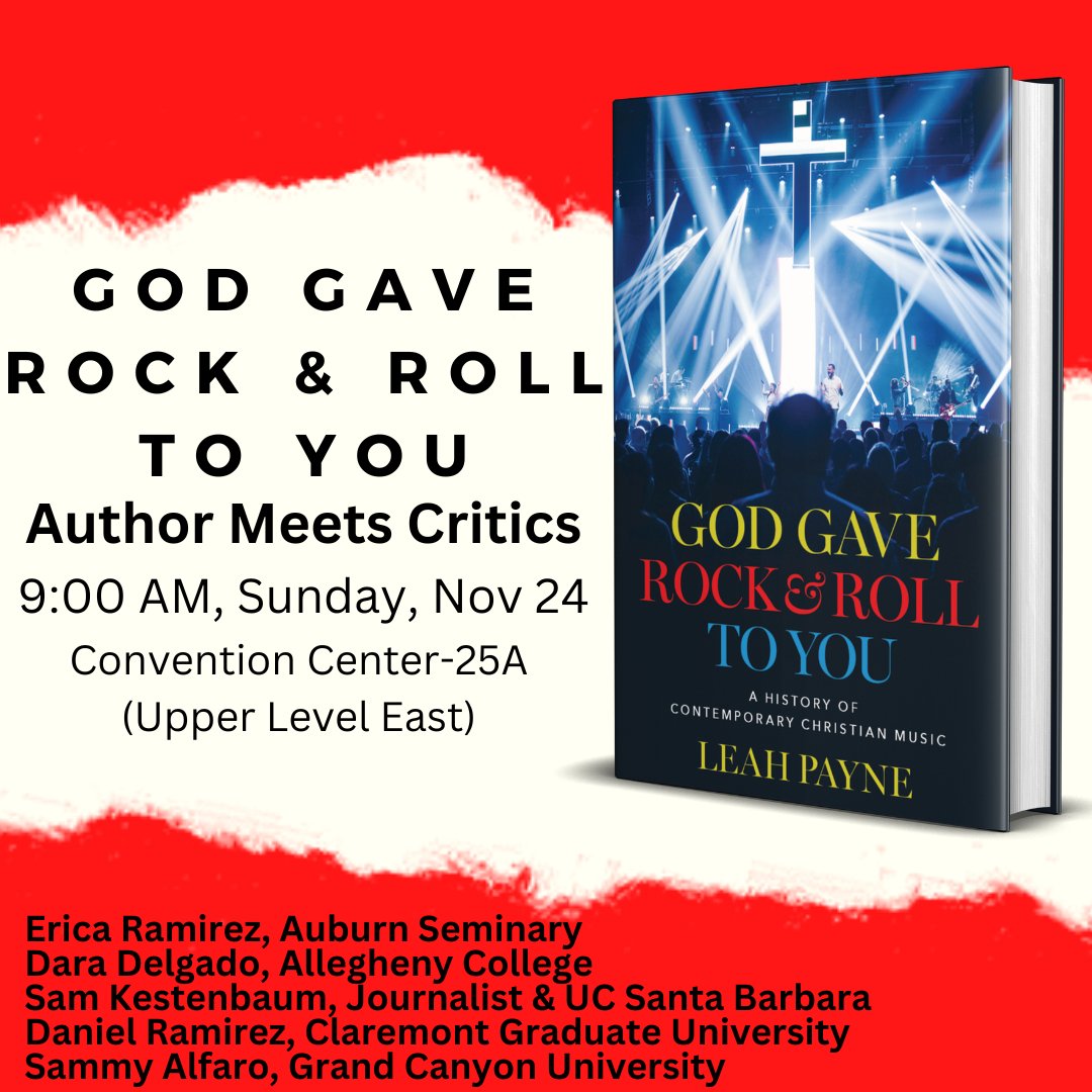 Leah Payne (@drleahpayne) on Twitter photo Religion geeks of the #aarsbl2024: care to nerd out about how #CCM shaped #evangelicalism in the US & beyond? Join us Sunday for an author meets critics session about #GGRRTY w/ comments from some of the smartest people! <a href="/EricaBryand/">Erica Bryand Ramirez</a> <a href="/skestenbaum/">Sam Kestenbaum</a> <a href="/DaraDelgado/">Dara Coleby Delgado, PhD</a> <a href="/sammyalfaro/">Sammy Alfaro</a> Religion geeks of the #aarsbl2024: care to nerd out about how #CCM shaped #evangelicalism in the US & beyond? Join us Sunday for an author meets critics session about #GGRRTY w/ comments from some of the smartest people! <a href="/EricaBryand/">Erica Bryand Ramirez</a> <a href="/skestenbaum/">Sam Kestenbaum</a> <a href="/DaraDelgado/">Dara Coleby Delgado, PhD</a> <a href="/sammyalfaro/">Sammy Alfaro</a>