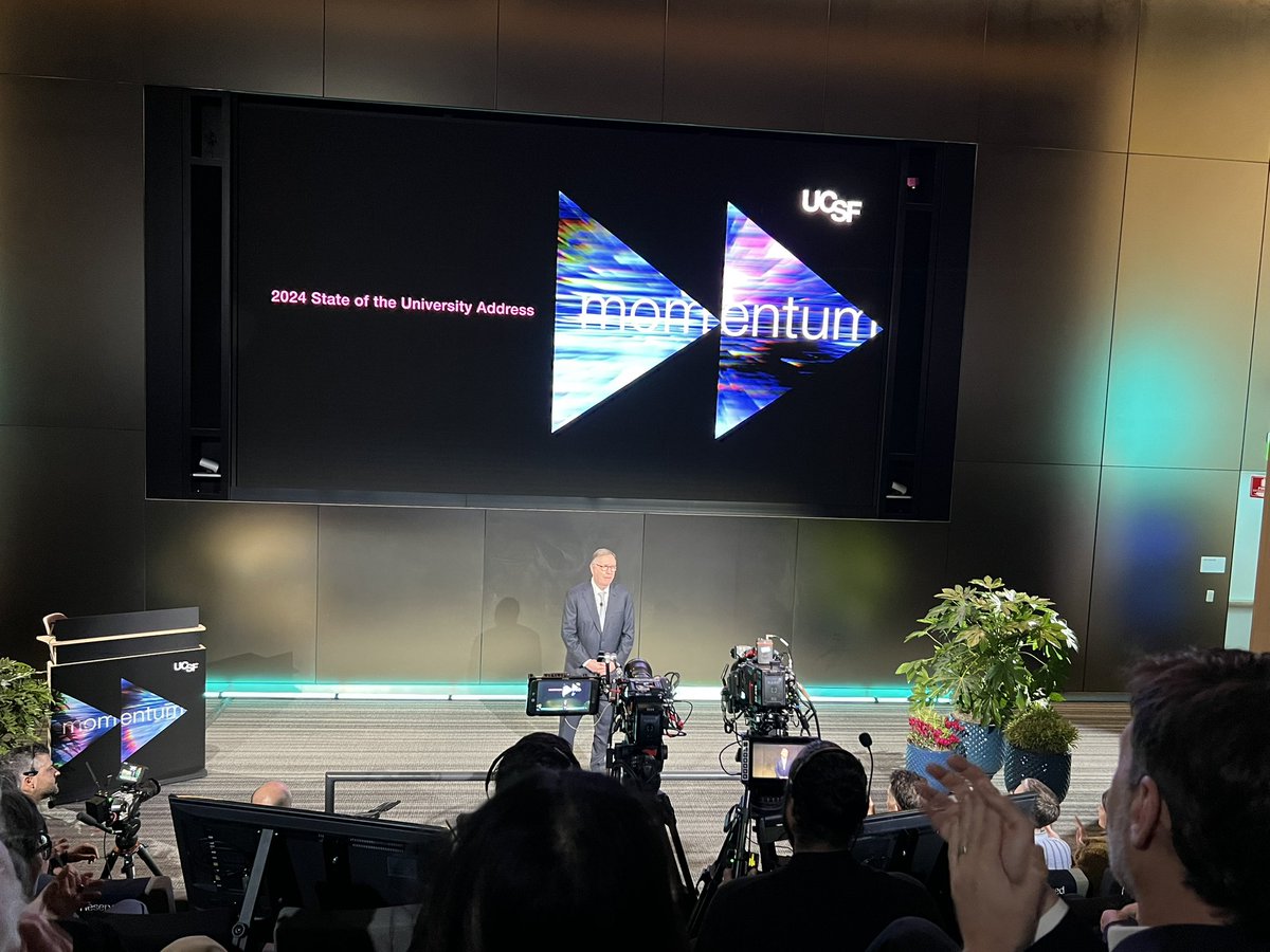 nooshin's tweet image. UCSF State of the University address theme ‘Momentum’ - reflecting on our journey in the past decade of disruption, recovery, community partnerships. #UCSFSOTU ucsf.edu/state-universi…