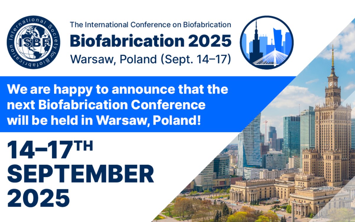 Exciting News! The official X Account for the ISBF Biofabrication Conference 2025 is live!
Follow us for updates on the program, groundbreaking research, speaker announcements, and networking opportunities. Join us in shaping the future of biofabrication!