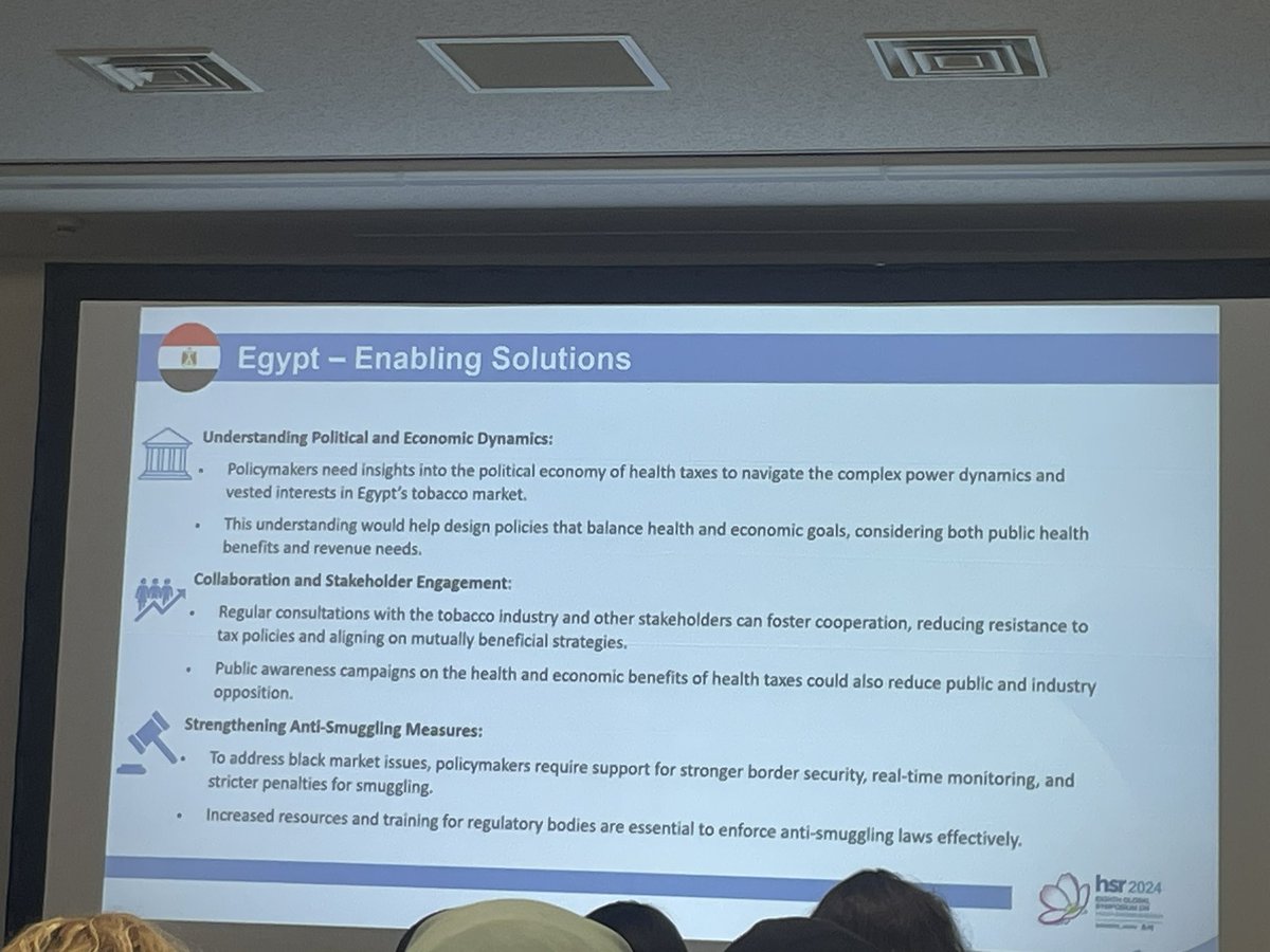 Public health actors must work with policymakers, otherwise health promotion efforts will fail at implementation: Prof Fadi El-Jardali on the political economy of health taxes in Lebanon and Egypt. Great analysis and session! <a href="/feljardali/">Fadi El-Jardali</a> <a href="/K2PCenter/">Knowledge to Policy Center - AUB</a> <a href="/AllianceHPSR/">Alliance for HPSR</a> #HSR2024