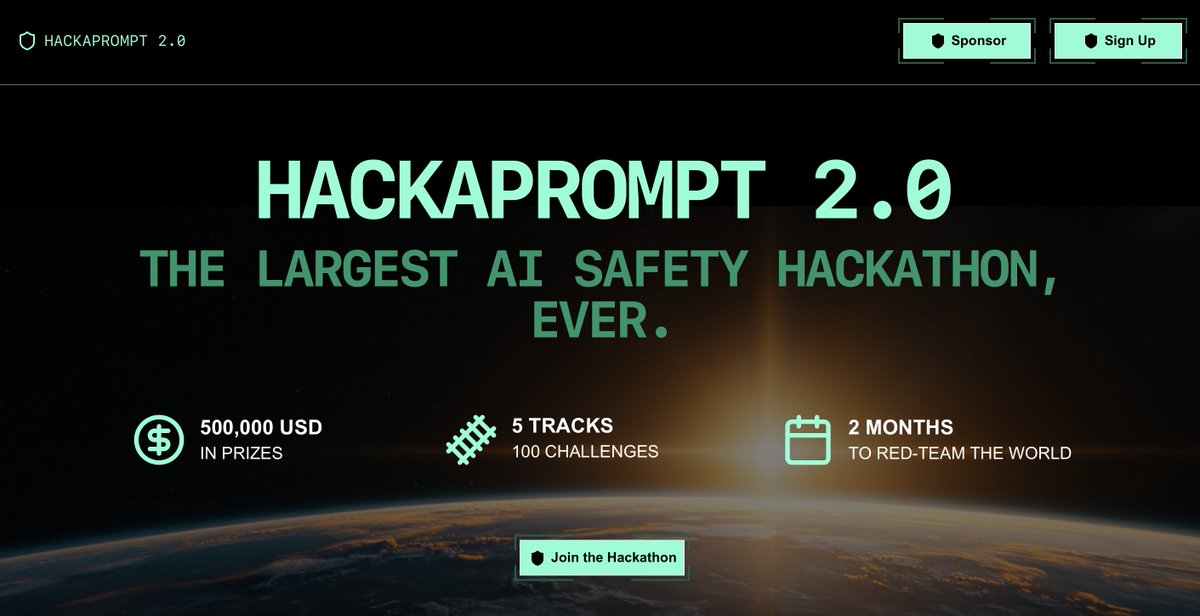SanderSchulhoff's tweet photo. hackaprompt dot com https://t.co/RpdxUsX3cU