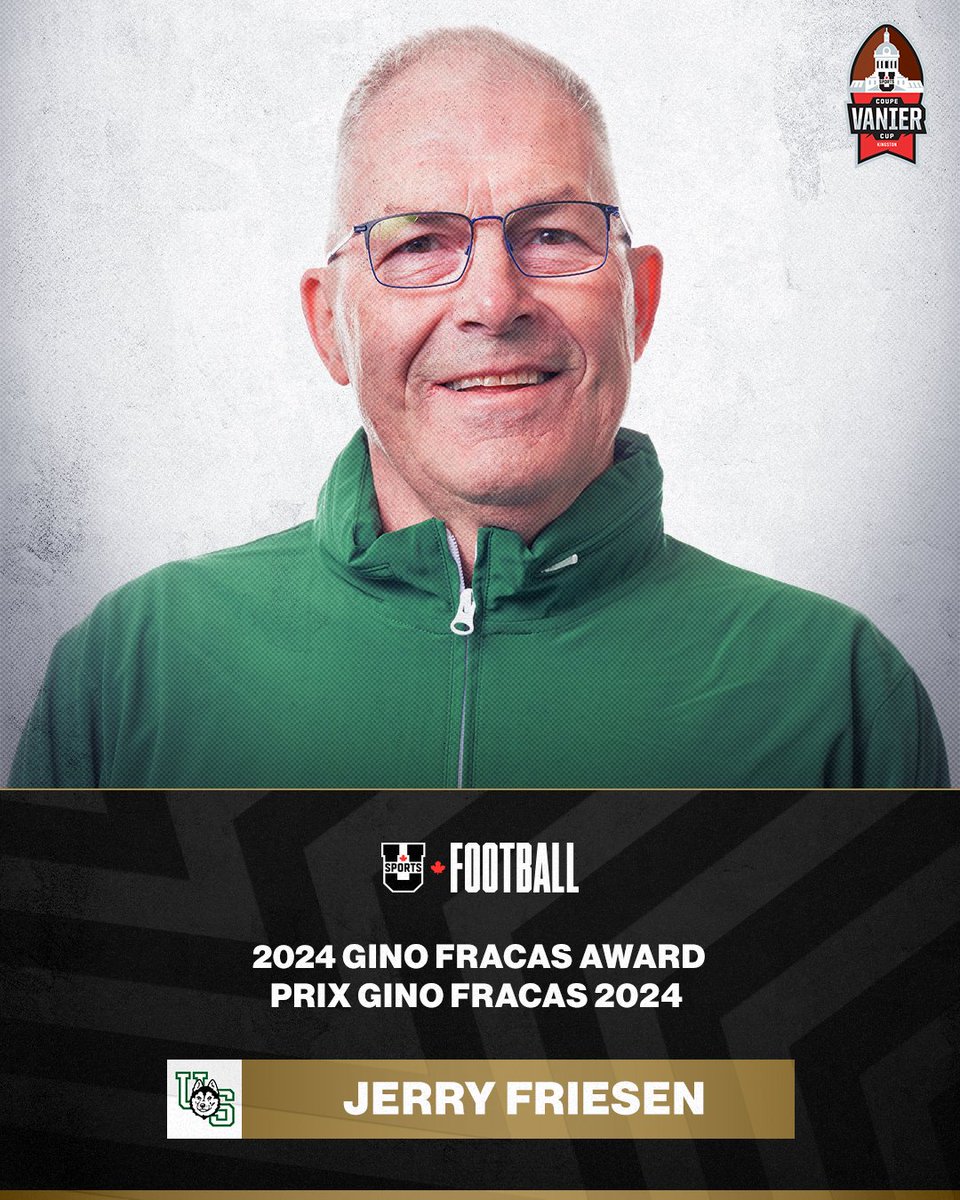🏈🏆 Jerry Friesen of the Saskatchewan Huskies wins the 2024 Gino Fracas Award as the Volunteer Coach of the Year as named by Football Canada!

🏈🏆 Jerry Friesen des <a href="/HuskieAthletics/">Huskie Athletics</a> remporte le prix Gino Fracas 2024 à titre d'entraîneur bénévole de l'année, nommé par