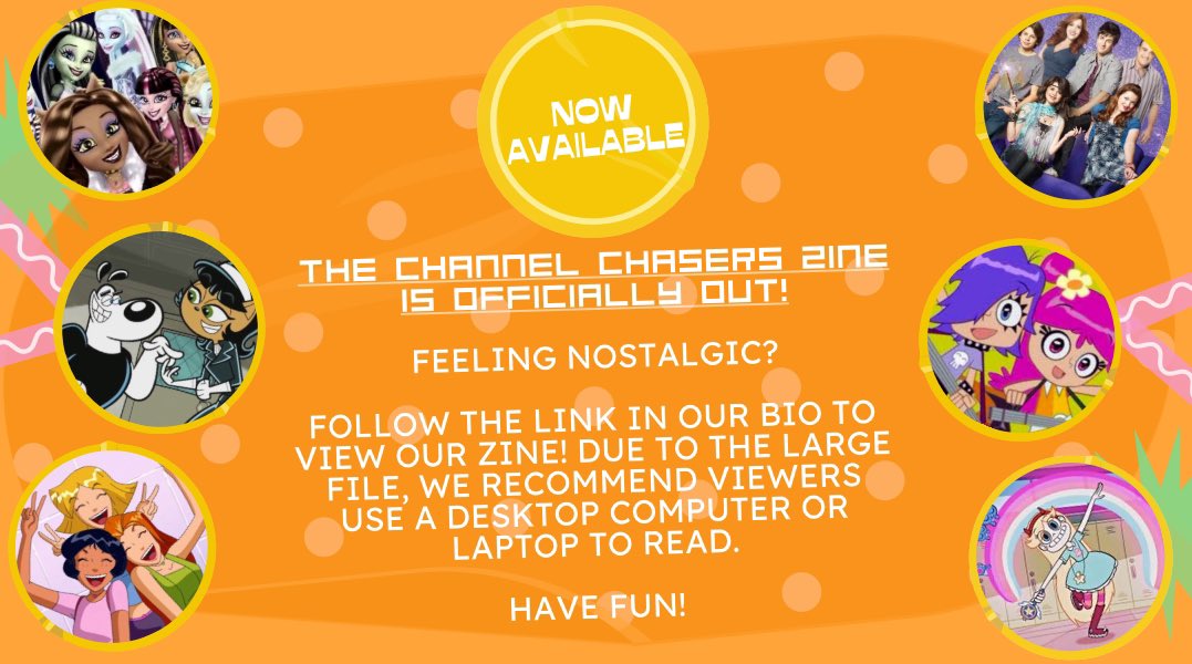 nostalgictvzine's tweet photo. Happy World Television Day! 
The Channel Chasers Zine has officially premiered! Click the link in our bio to view our nostalgic TV zine. Thank you to our cast and crew for helping us with our travel through the Y2K and 2010s shows of our childhood! 

#zine #channelchaserszine https://t.co/crtFOfFPwH