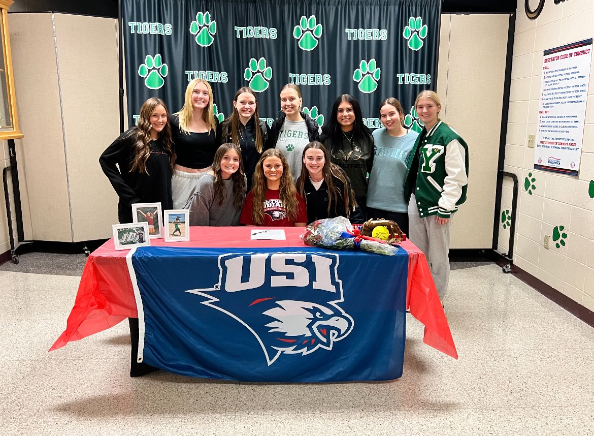 Abbey Booher (@abbeybooher2025) on Twitter photo Signing day!!! Fully committed to <a href="/USISOFTBALL/">USI SOFTBALL</a> 🦅❤️💙
<a href="/kunkle18/">Sue Kunkle</a> <a href="/MacKenziDorsam/">MacKenzi Dorsam</a> <a href="/MagicNeace/">Indiana Magic Gold 07 Neace</a> <a href="/YTigerSoftball/">Yorktown HS Softball (Yorktown, IN)</a> <a href="/ytownstrength/">Yorktown Strength</a> <a href="/YVBTigers/">Yorktown Volleyball</a> <a href="/YHSAthletics/">Yorktown Athletics</a> Signing day!!! Fully committed to <a href="/USISOFTBALL/">USI SOFTBALL</a> 🦅❤️💙
<a href="/kunkle18/">Sue Kunkle</a> <a href="/MacKenziDorsam/">MacKenzi Dorsam</a> <a href="/MagicNeace/">Indiana Magic Gold 07 Neace</a> <a href="/YTigerSoftball/">Yorktown HS Softball (Yorktown, IN)</a> <a href="/ytownstrength/">Yorktown Strength</a> <a href="/YVBTigers/">Yorktown Volleyball</a> <a href="/YHSAthletics/">Yorktown Athletics</a>