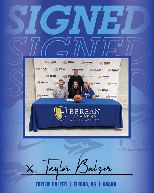 Tabor College Women’s Basketball (@taborwbb) on Twitter photo Excited to announce our first signee of the 2025 recruiting class!  Proud to announce that Taylor Balzer, a senior at Berean Academy, will be a Bluejay next year! #TaborProud #RollJays Excited to announce our first signee of the 2025 recruiting class!  Proud to announce that Taylor Balzer, a senior at Berean Academy, will be a Bluejay next year! #TaborProud #RollJays