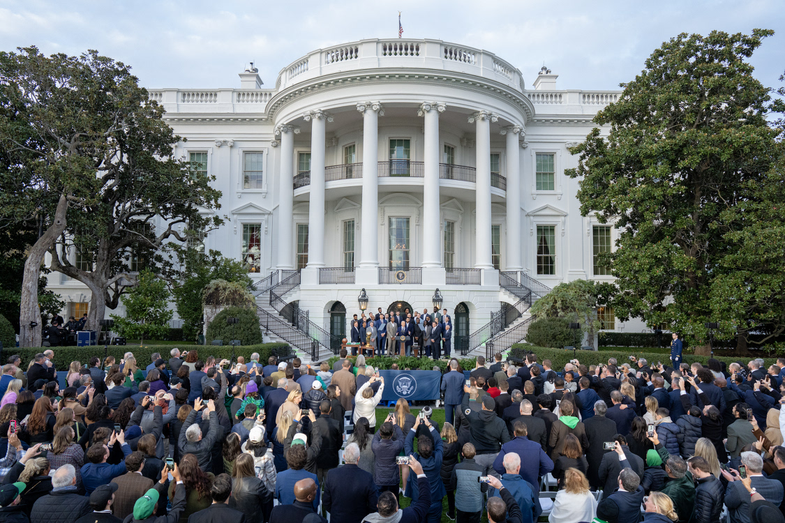 POTUS46Archive's tweet photo. The 2024 NBA Champion Boston Celtics aren’t just any champions, but the winningest franchise in league history – now with a record 18 titles!
 
It was my pleasure to welcome their team to the People’s House today. https://t.co/ZE0klSlPe6