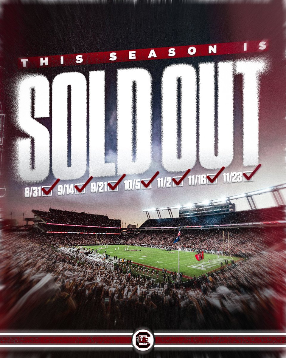 GamecockFB's tweet photo. Every. Single. Game.

See you Saturday 🤙 https://t.co/QYJii7U0fr