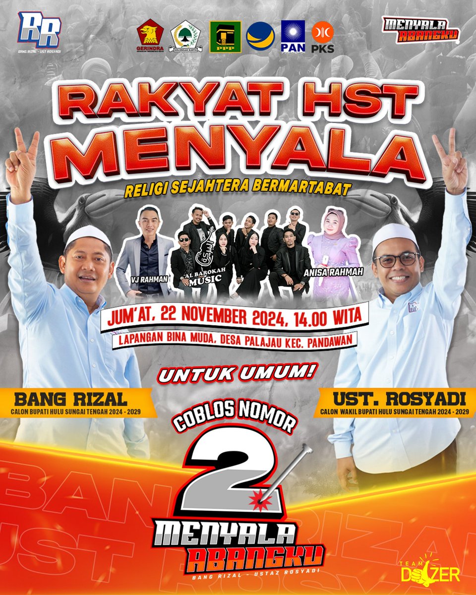 hstmenyala's tweet photo. Kampanye Religi Sejahtera Bermartabat bersama Calon Bupati Bang Rizal dan Wakil Bupati Ustadz Rosyadi membawai seluruh masyarakat Hulu Sungai Tengah (HST).
#hstmenyala #timdozer #bangrizal #syamsulrizal #ustadzrosyadi #hulusungaitengah #nanghanyaraja #kalimantanselatan https://t.co/Oa0EefyOZi