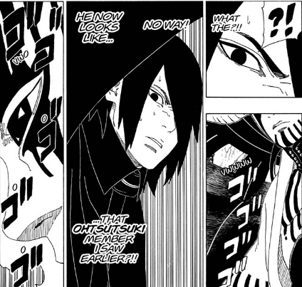 NarutoExplained's tweet photo. In the manga neither Sasuke or Naruto had ever considered there were more otsutuski

IF the scroll said something about the clan or MULTIPLE pairs, they wouldn't have been shocked. Sasuke hadn't even considered there had been another pair

The clan line is Boruto anime only https://t.co/WDSt85RmkG