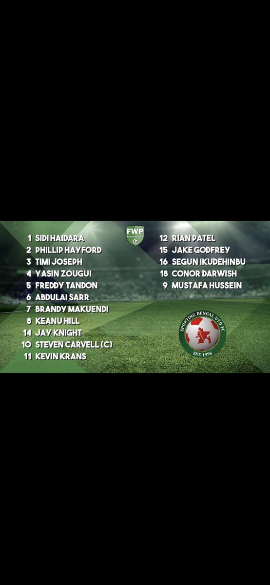 Phillip Hayford (@philliphayfor37) on Twitter photo Two weeks ago made my first start with <a href="/SportingBengal/">Sporting Bengal Utd FC</a> against <a href="/HaringeyBoroFC/">Haringey Borough</a>
Buzzing but gutted with the result. Two weeks ago made my first start with <a href="/SportingBengal/">Sporting Bengal Utd FC</a> against <a href="/HaringeyBoroFC/">Haringey Borough</a>
Buzzing but gutted with the result.