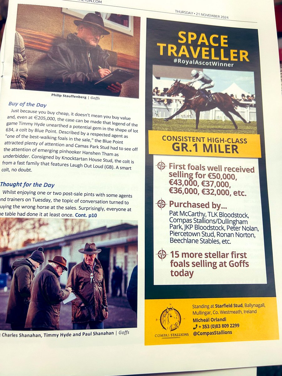 CompasStallions's tweet photo. Leading the way on Day 4 @Goffs1866 is Lot 951 Space Traveller Colt selling for €46k to Ihor &amp; Andray from @HoStud from @DrumachonS 🏇🥳

Top pinhookers @LeonCarrick @leah__burgess @ManisterHouse added a 👨‍🚀🚀🐴 to their collection today 👏🙏💪 🍀🤞 https://t.co/bbAoMzs2mZ