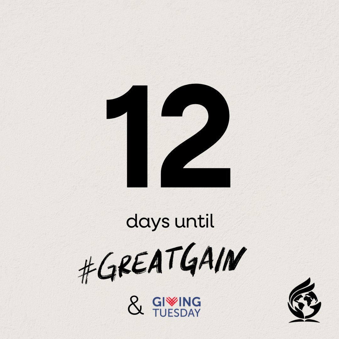 GOD_Intl's tweet photo. The countdown is on! 🎉 Giving Tuesday is 12 days away, and this year’s #GreatGain campaign is inspired by 1 Timothy 6:6.

Your giving will support:
📚 Biblical Education
🏫 Global PreK-12 Education
🤝 Sustainable Christ-Centered Communities

Stay tuned for details! https://t.co/wCRKIQpT3R