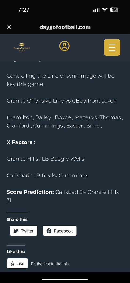 7pm @ Carlsbad 11/22
<a href="/CoachVinnieDC/">Vincent San Filippo</a> <a href="/Daygofootball/">San Diego Football</a> <a href="/DiddyOld/">OldCoachDitty</a> <a href="/NyeBrandon25/">Brandon Nye</a>