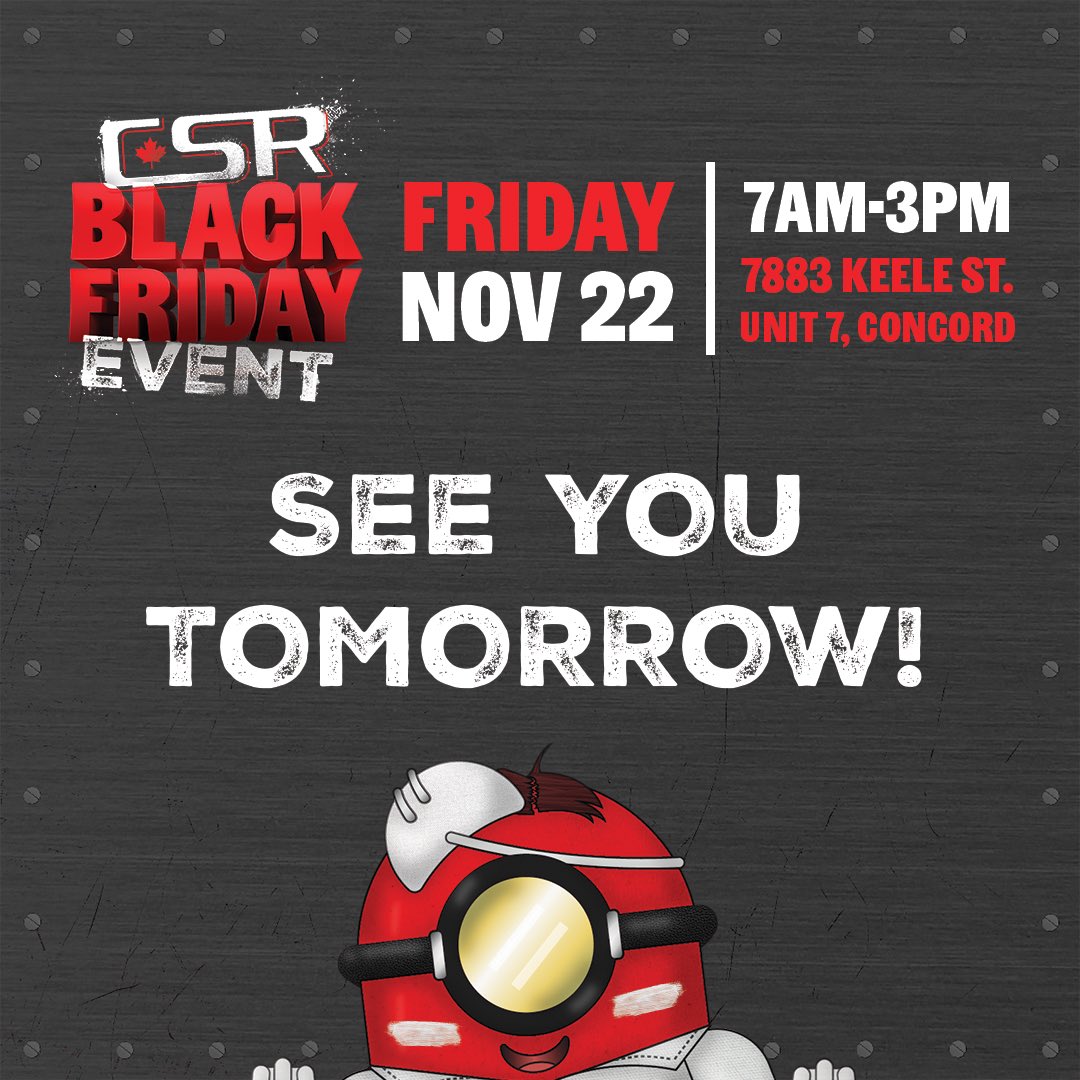 CSRBUILDING's tweet photo. The wait is almost over! See you all tomorrow for the CSR Black Friday Event 2024! Be there or be square 😈

#csrblackfridayevent #blackfriday #blackfridayevent #freeeventstoronto #thingstodointoronto #toronto #torontoevents #torontofreeevents #eventstoronto #eventsthisweek https://t.co/8qusD8cVq4