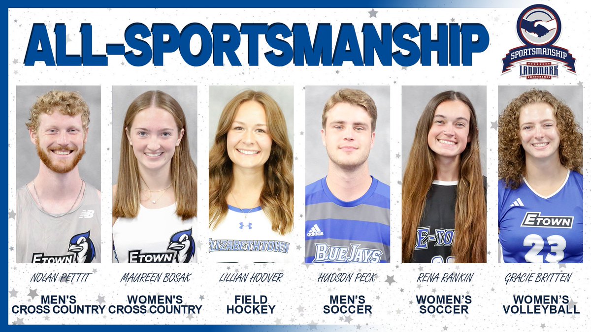 EtownBlueJays's tweet photo. Congratulations to our 2024 Fall @LandmarkConf All-Sportsmanship Team selections, as voted on by coaches and peers! #FlyWithUs
@BlueJaysXCTF - Nolan Pettit & Maureen Bosak
#ECFH - Lillian Hoover
@BlueJaysMSOC - Hudson Peck
@BlueJaysWSOC - Rena Rankin
@BlueJaysVB - Gracie Britten https://t.co/LKxPdGWB5P