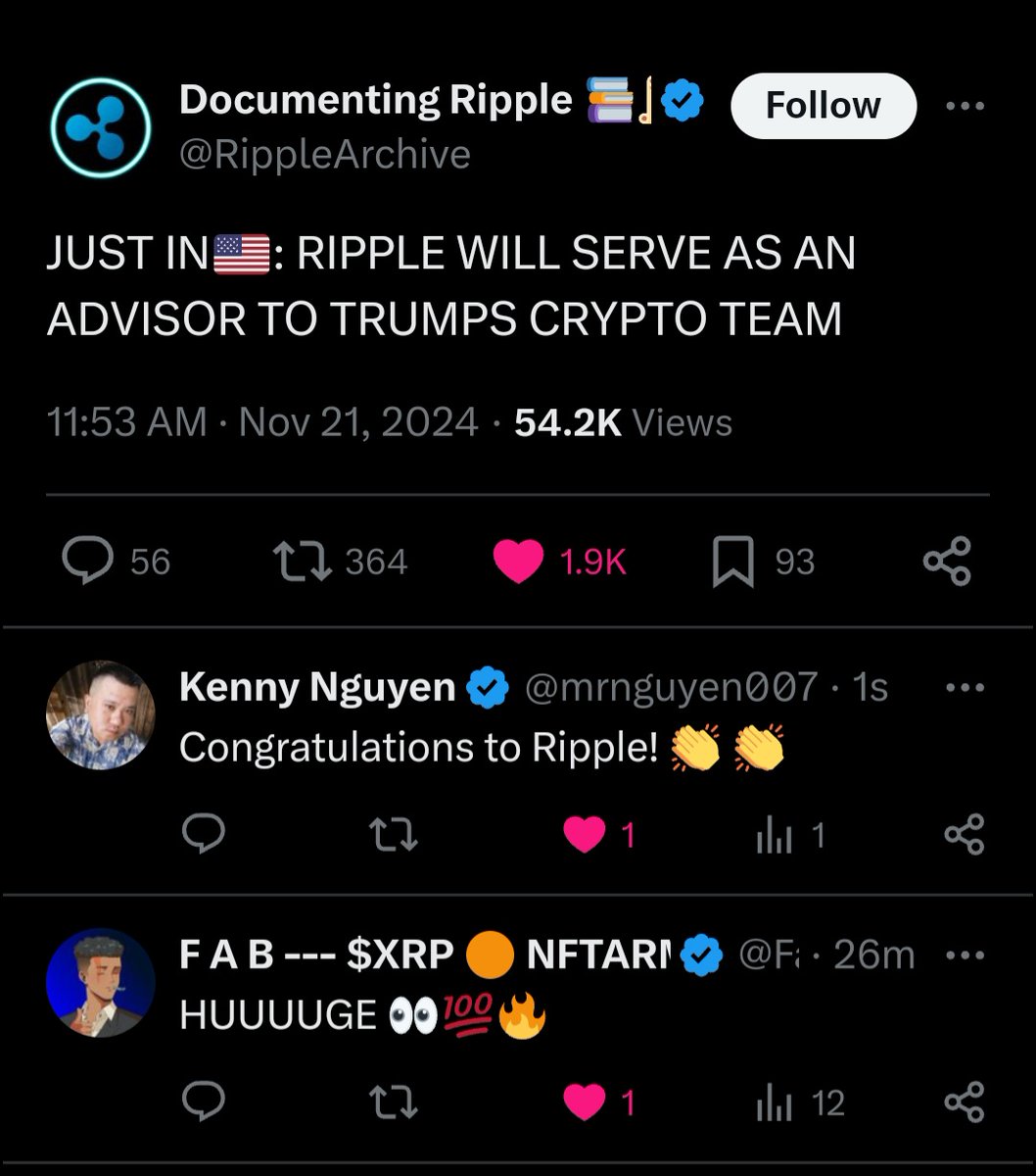 mrnguyen007's tweet photo. 🚨 🚨 🚨 🚨 BREAKING NEWS:

President-Elect-Donald Trump has chosen Ripple. BOOOOM! 🔥 

#XRP #RLUSD #XRPETF 💎 💎 💎 💎 💎 💎 💎 💎 💎 💎 https://t.co/2ND3H8EsRj