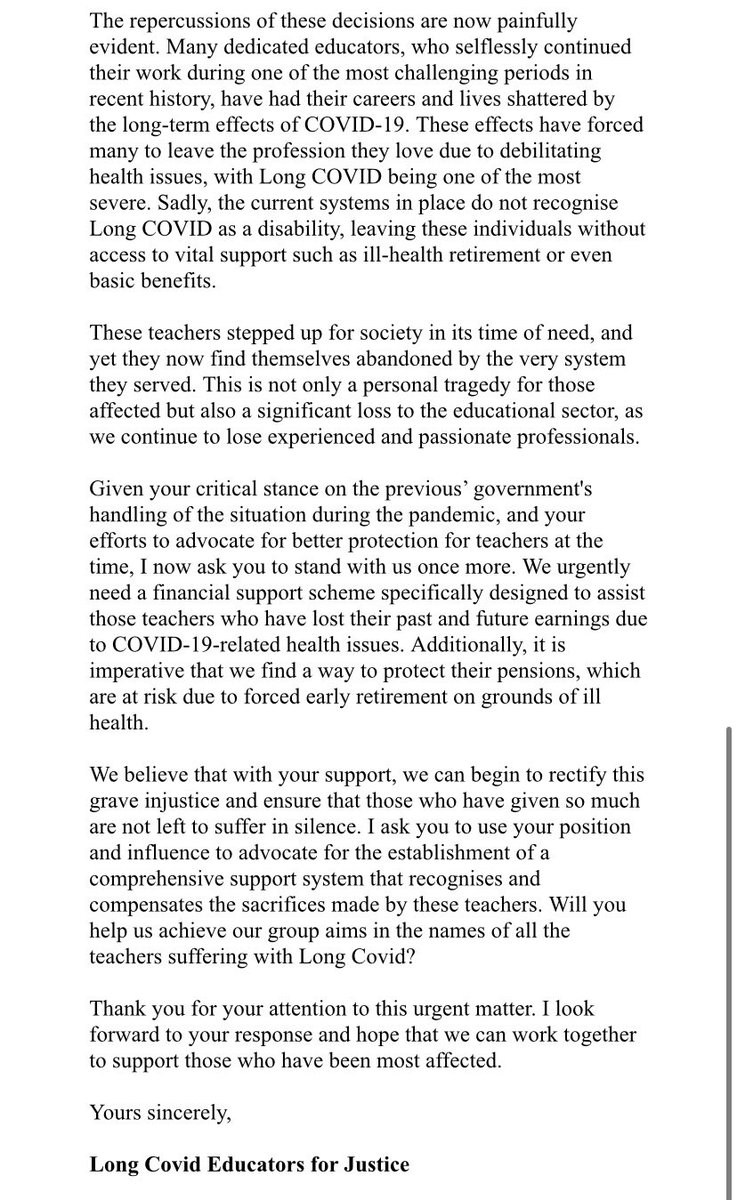 LCEducatorsUK's tweet photo. We sent this letter to the DoE in Sept. Heard back today from someone in the dept palming it off to DWP without even a response. Seems @bphillipsonMP was on our side at the height of the pandemic, but not anymore. 
#LongCovid #LCE4J https://t.co/WOeheOXnNZ