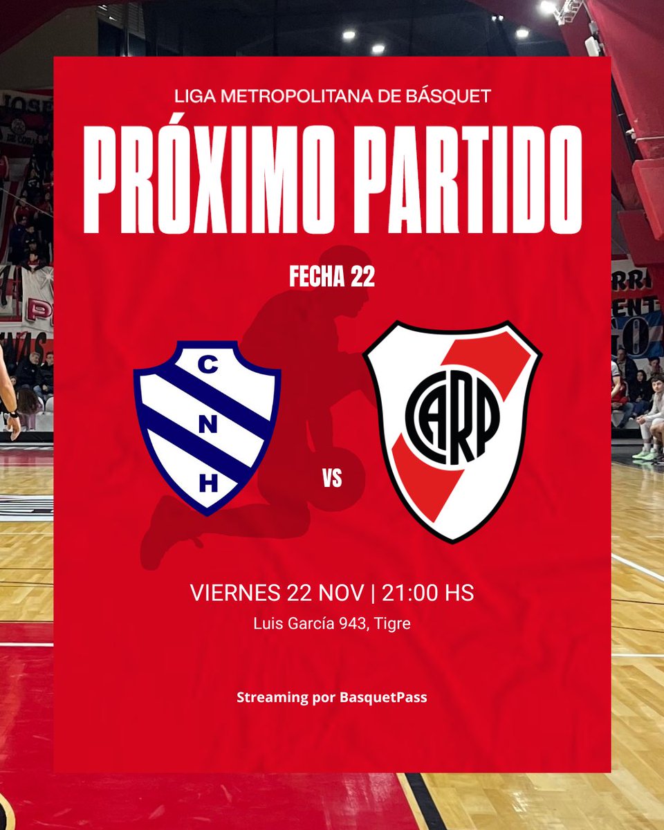 ¡Último partido de la fase regular! 🔜

➡️ Visitante vs. Náutico Hacoaj
🗓️ Viernes 22/11, 21:00 hs
📍Náutico Hacoaj - Sede Tigre (Luis García 943, Tigre)
🎟️ $3500
🖥️ @basquetpasstv