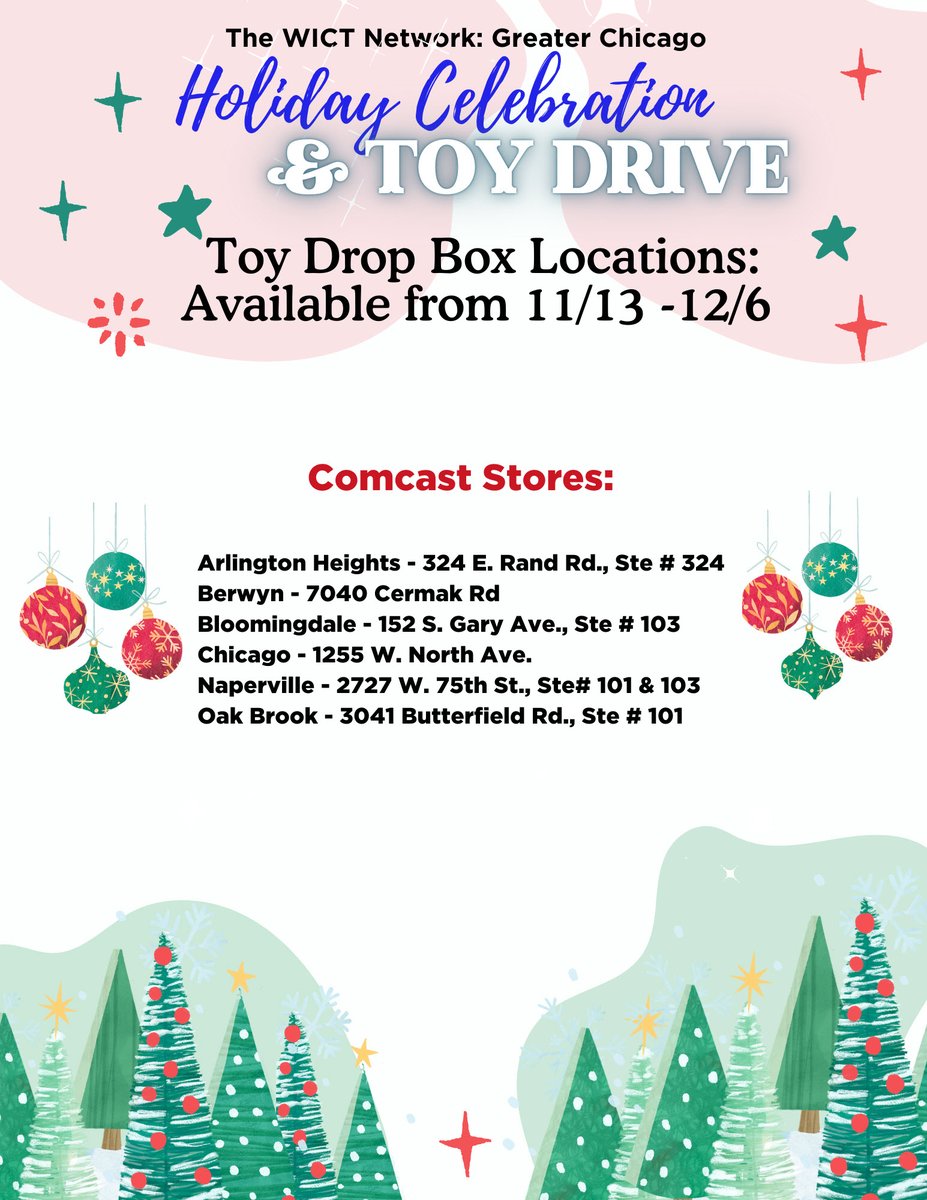 wictchicago's tweet photo. Come join us for this year's WICT Holiday Celebration &amp; Toy Drive event, in partnership with Toys for Tots DuPage County. $15 for members and $25 for non-members.

Register for the event today: https://t.co/HeSU4170O2

Not a member? Join us: https://t.co/CWmSNuvq2C https://t.co/8S58x9sQNI
