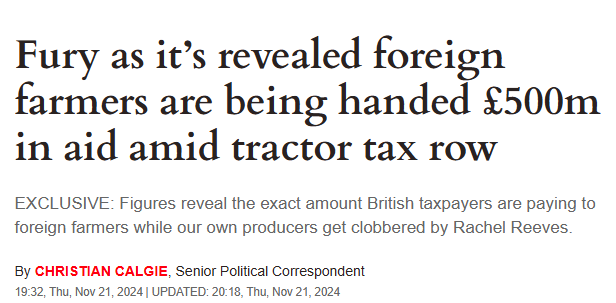 LeeHarris's tweet photo. Wait, WHAT?! This is insane! Labour are taxing British farmers out of existence to raise just £500m, while at the same time spending £500m to support foreign farmers.

This vile, heartless Labour gov't refuse to put the British people first. They're an absolute disgrace. https://t.co/4RDwdnL81c