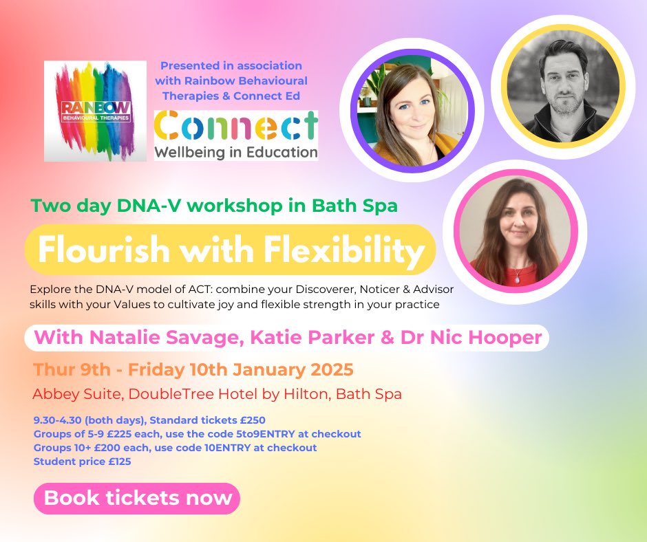 rainbowbehaviouraltherapies.co.uk/event/flourish…

Feeling inspired after ACBS Chapter conference at the weekend and the UK SBA Speaker Series today then join us for lots more fun and learning in January!

Start your year with some committed action towards those values and vitality 😁🥰🌈❤️🙃