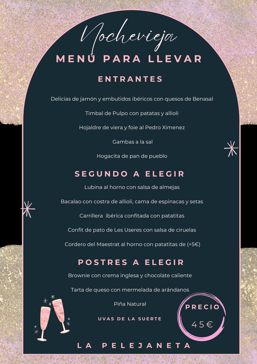 ¿Quieres una Nochevieja especial sin salir de casa?   Nuestro menú para llevar te lo pone fácil. ¡Llámanos al 644471061 y reserva el tuyo! #NocheviejaCómoda #LaPelejaneta