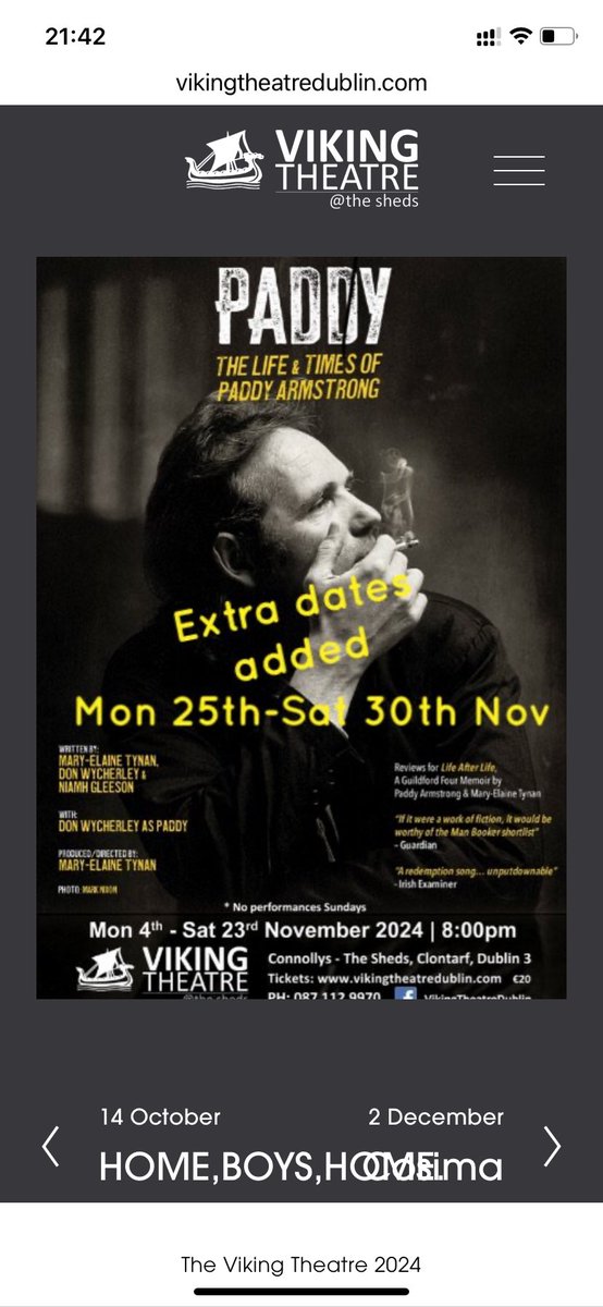 Saw this tonight at The Viking Theatre - fantastic production! Highly recommend <a href="/MaryElaineTynan/">Mary-Elaine Tynan</a> 👏👏👏an amazing play! More dates added in January. Check out vikingtheatredublin.com/current-produc…