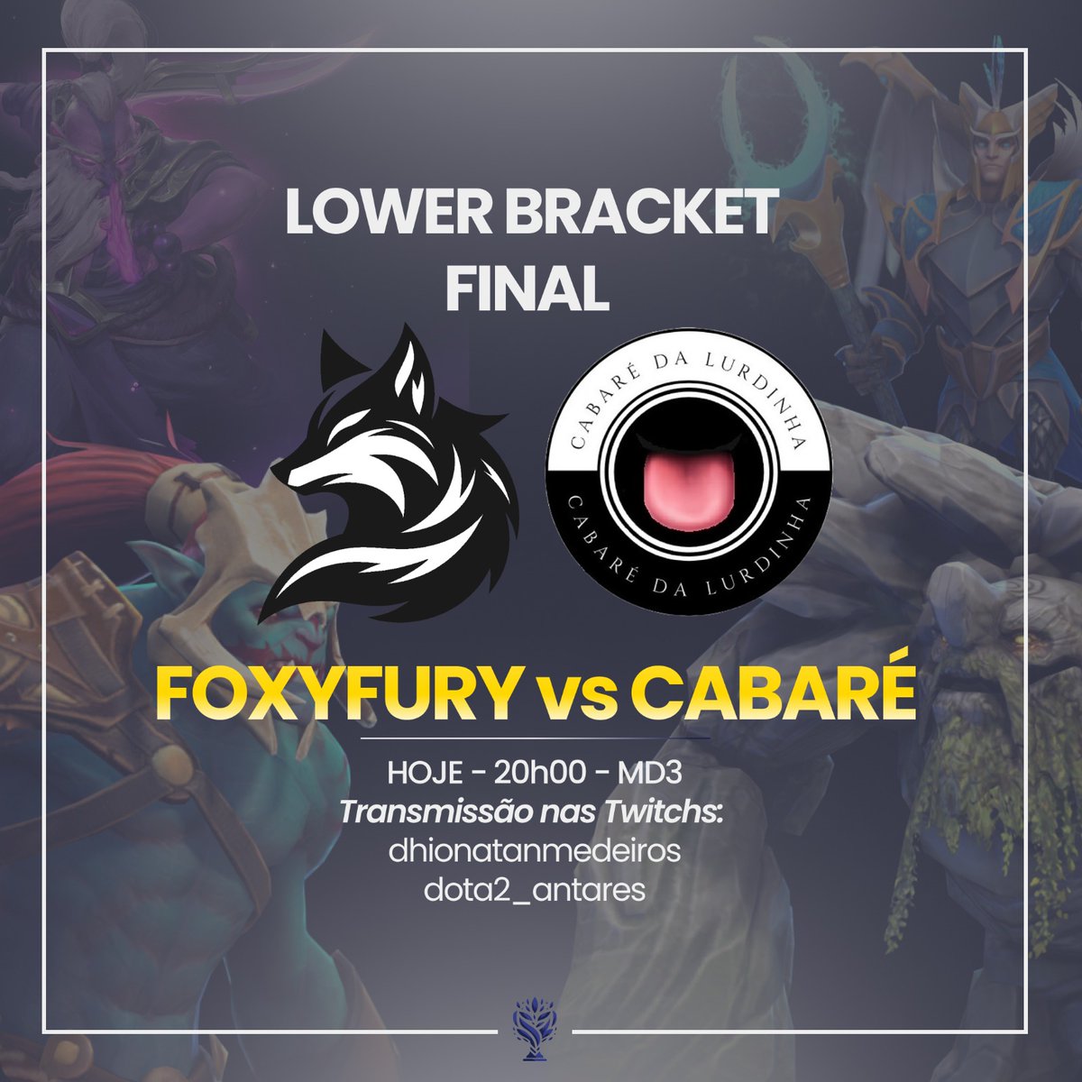 Hoje tem <a href="/foxyfurygaming/">FoxyFury</a> contra Cabaré da Lurdinha na sua Twitch favorita!
Evento: Flórida Cup <a href="/FloridaCupDota/">FSL - Florida Esports League</a> 
Divisão 1 média de 5k mmr
FoxyFury x Cabaré 
As 20h
Ao vivo
Twitch.tv/dota2_antares