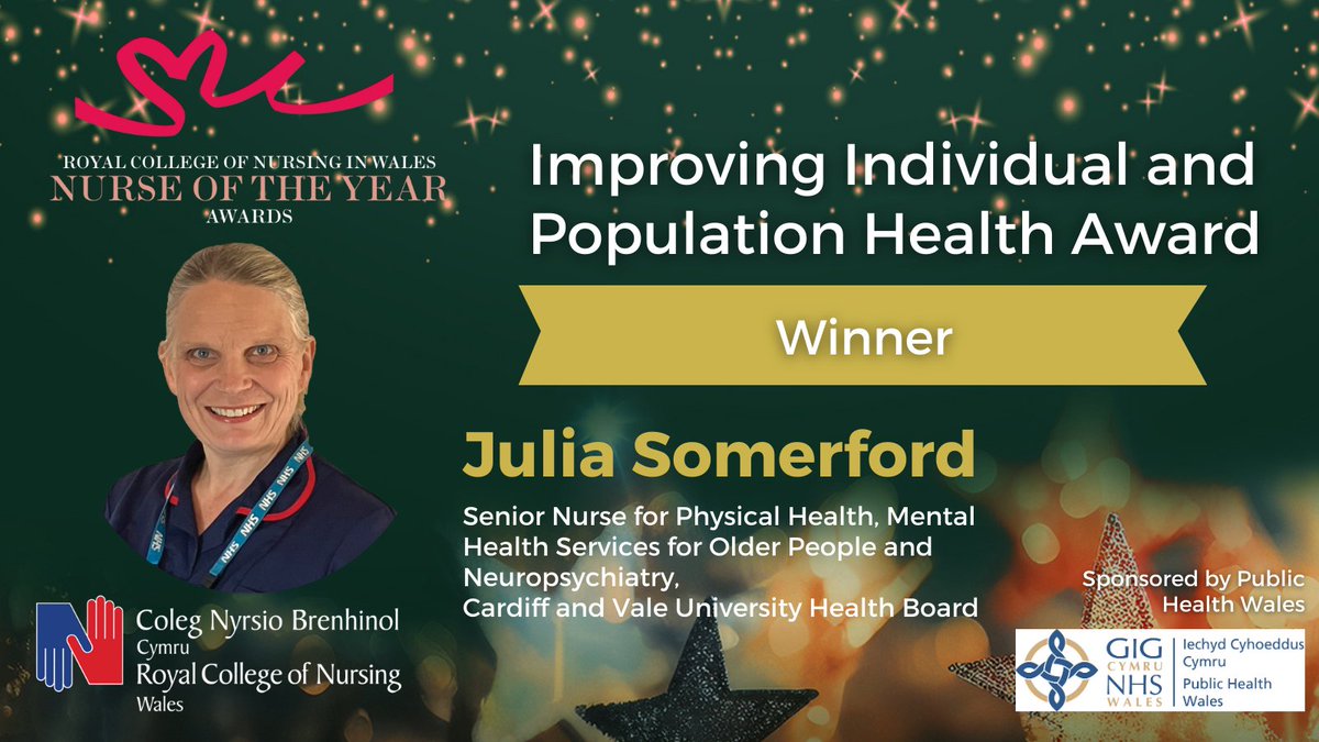 RCNWales's tweet photo. Huge Congratulations to both Julia Somerford @CV_UHB Winner and Catherine Watts @SwanseaBayNHS Runner Up of the Improving Individual &amp; Population Health Award #WalesNOTY24 

Sponsored by @PublicHealthW https://t.co/1r0Vg3jr58